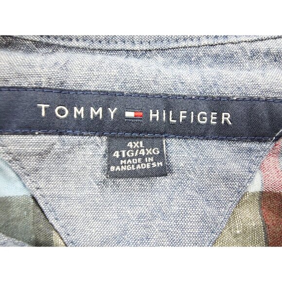 Tommy Hilfiger Size 4XL Mens Multi Check Short Sleeve Logo Linen Cotton Shirt - Picture 5 of 11